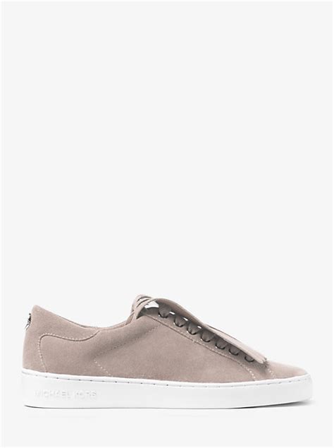 michael kors keaton kiltie suede wit|Keaton Leather and Metallic Kiltie Sneaker .